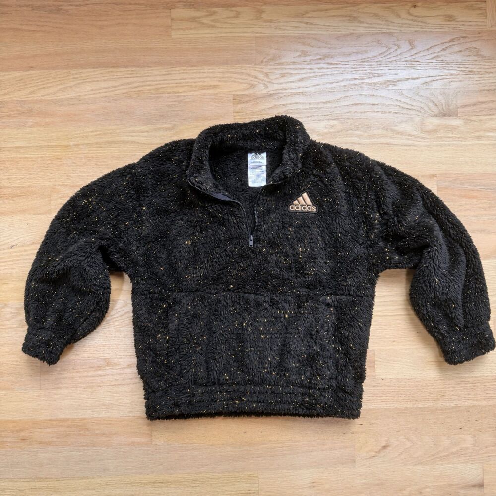 Adidas Girls M 10/12 Black Gold Metallic Sherpa Quarter-Zip Pullover